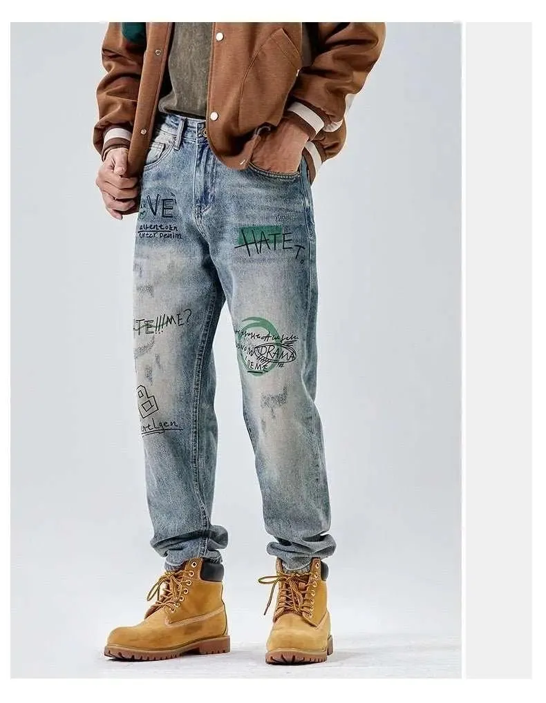 American Print Loose Jeans