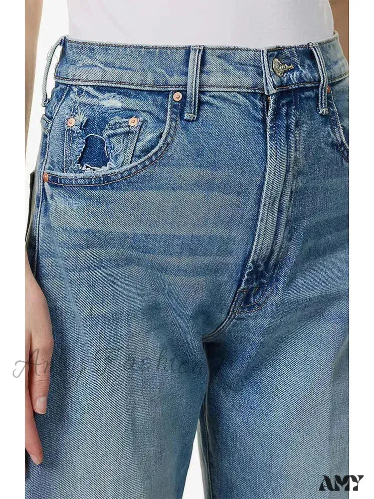 Amy Fashion - Brand M 2024 Loose Retro Denim High-waisted Slightly Flared Vintage 90s Korean Clothes Jean