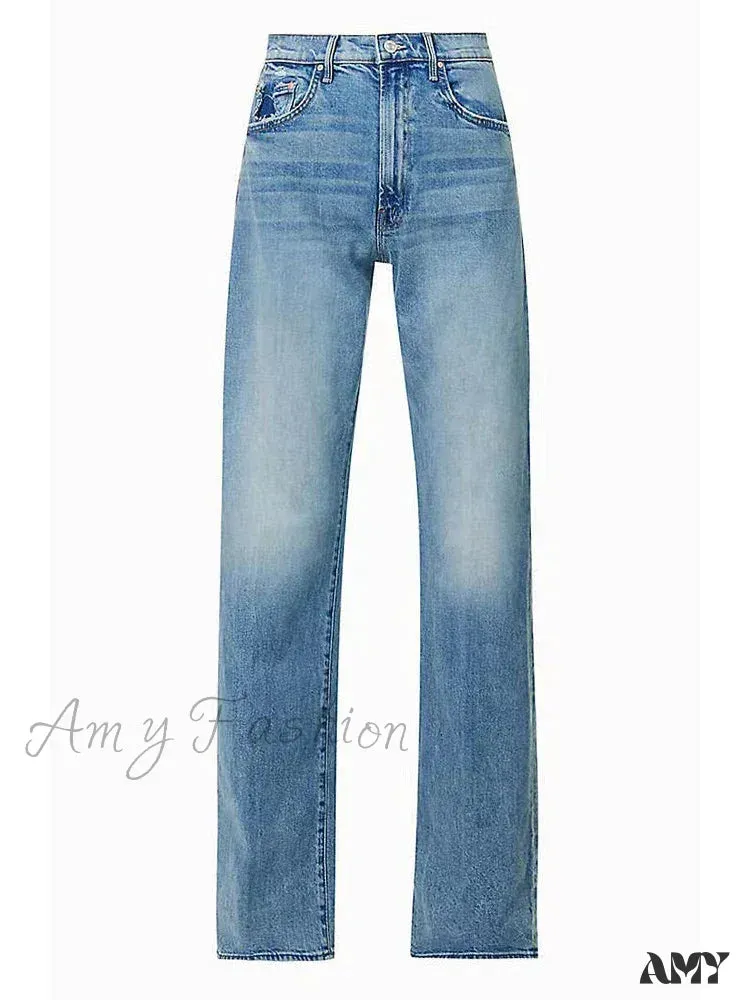 Amy Fashion - Brand M 2024 Loose Retro Denim High-waisted Slightly Flared Vintage 90s Korean Clothes Jean