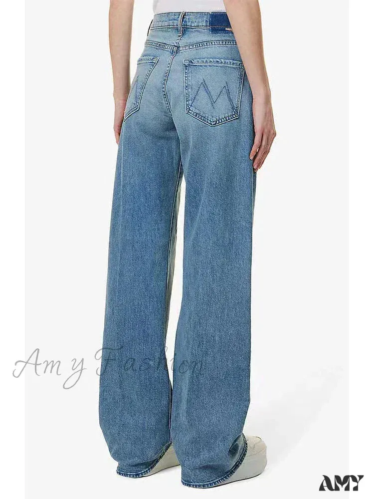 Amy Fashion - Brand M 2024 Loose Retro Denim High-waisted Slightly Flared Vintage 90s Korean Clothes Jean