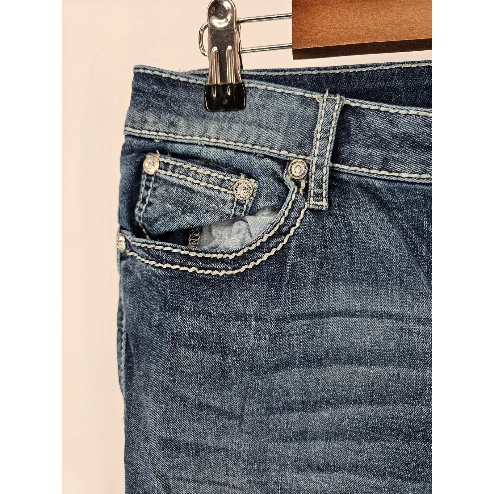 Apt 9 Womens Sz 10 Cropped Slim Leg Blue Jeans Thick Stitch Flap Pocket