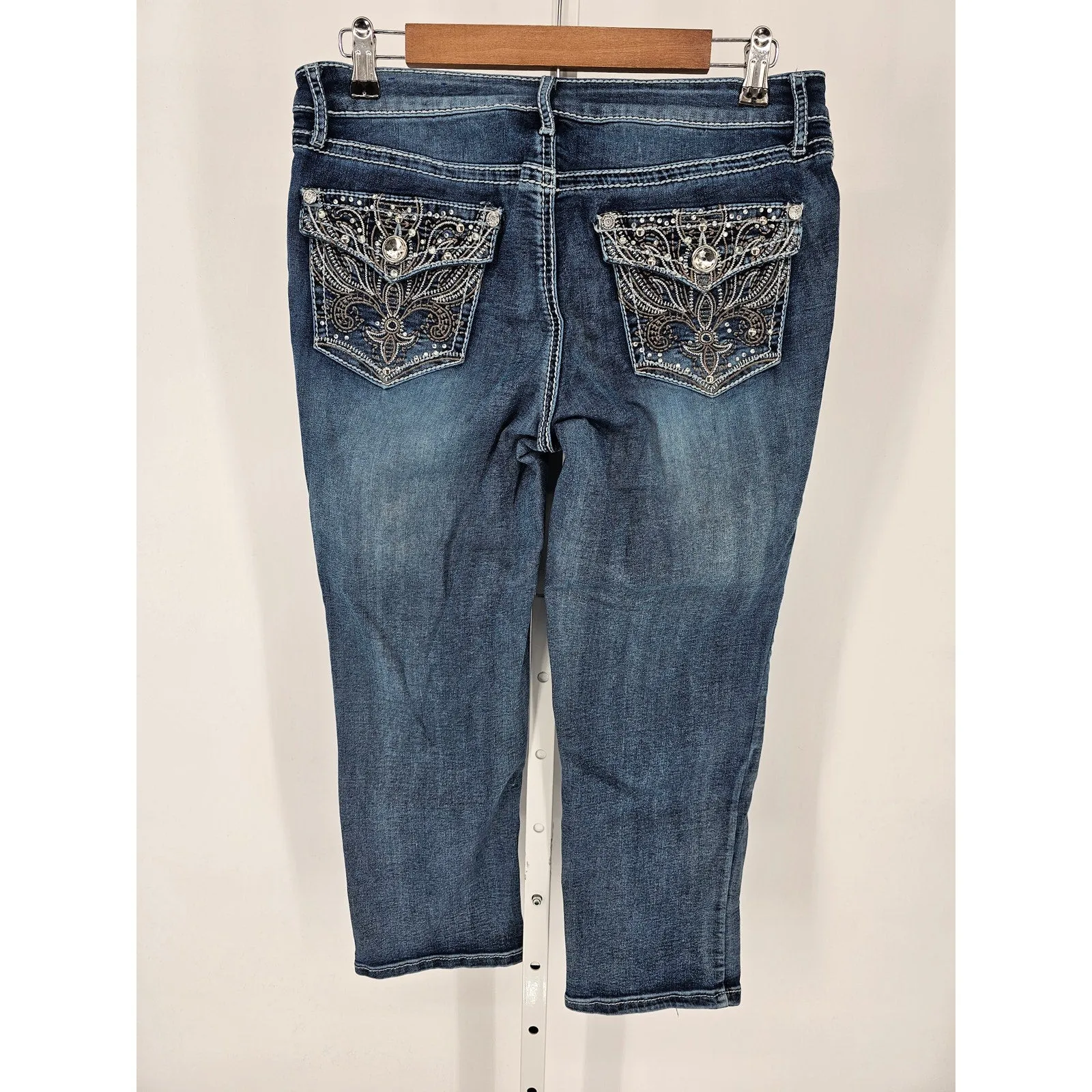 Apt 9 Womens Sz 10 Cropped Slim Leg Blue Jeans Thick Stitch Flap Pocket