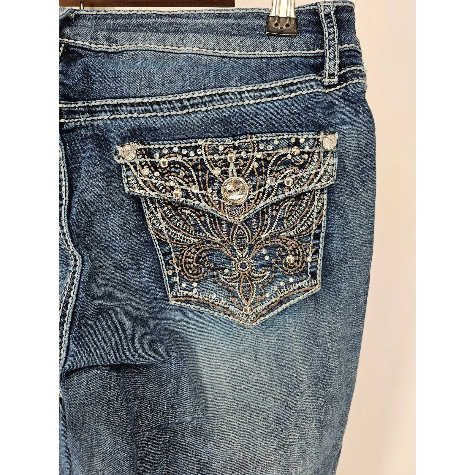 Apt 9 Womens Sz 10 Cropped Slim Leg Blue Jeans Thick Stitch Flap Pocket