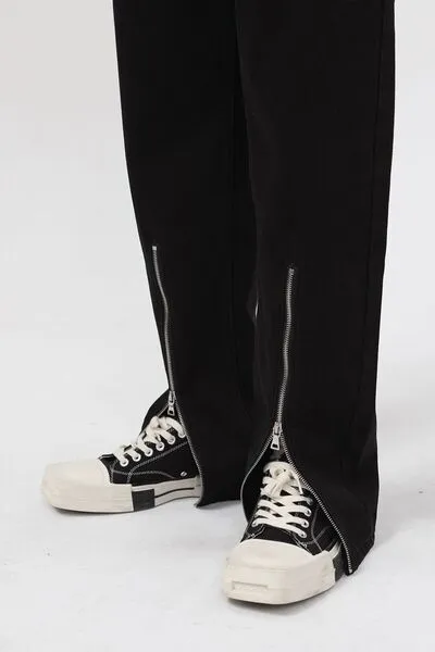Black Punk Rock Skinny Jeans Pocketed Jeans with Zipper Bottoms Designer 2025