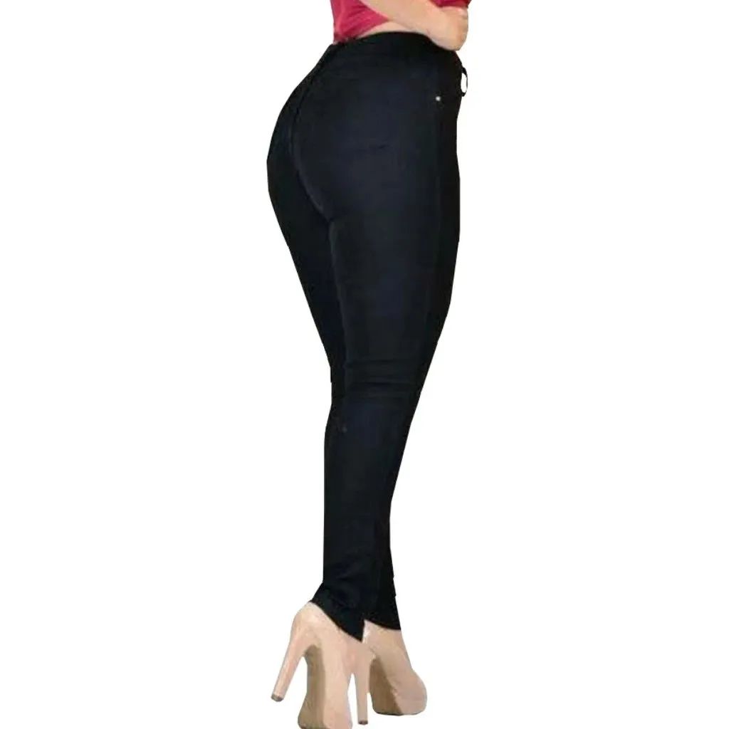 Calças Feminina Jeans Cós Alto Lycra