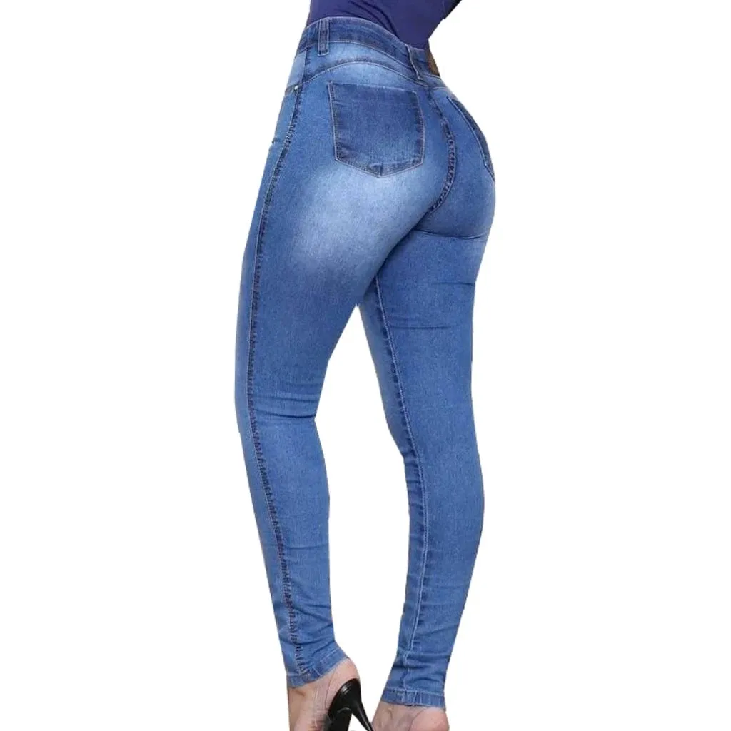 Calças Feminina Jeans Cós Alto Lycra