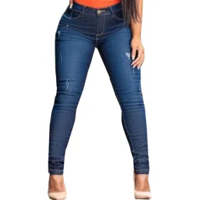 Calças Feminina Jeans Cós Alto Lycra