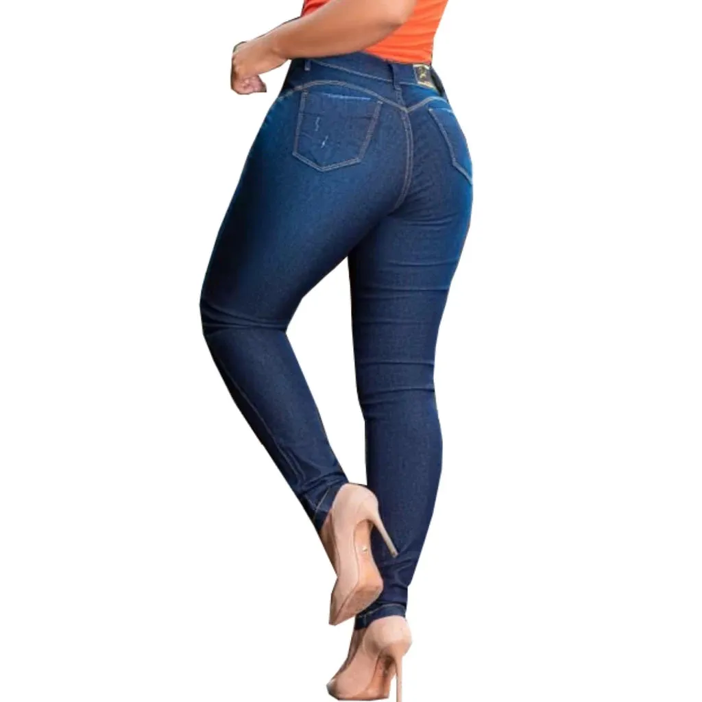 Calças Feminina Jeans Cós Alto Lycra