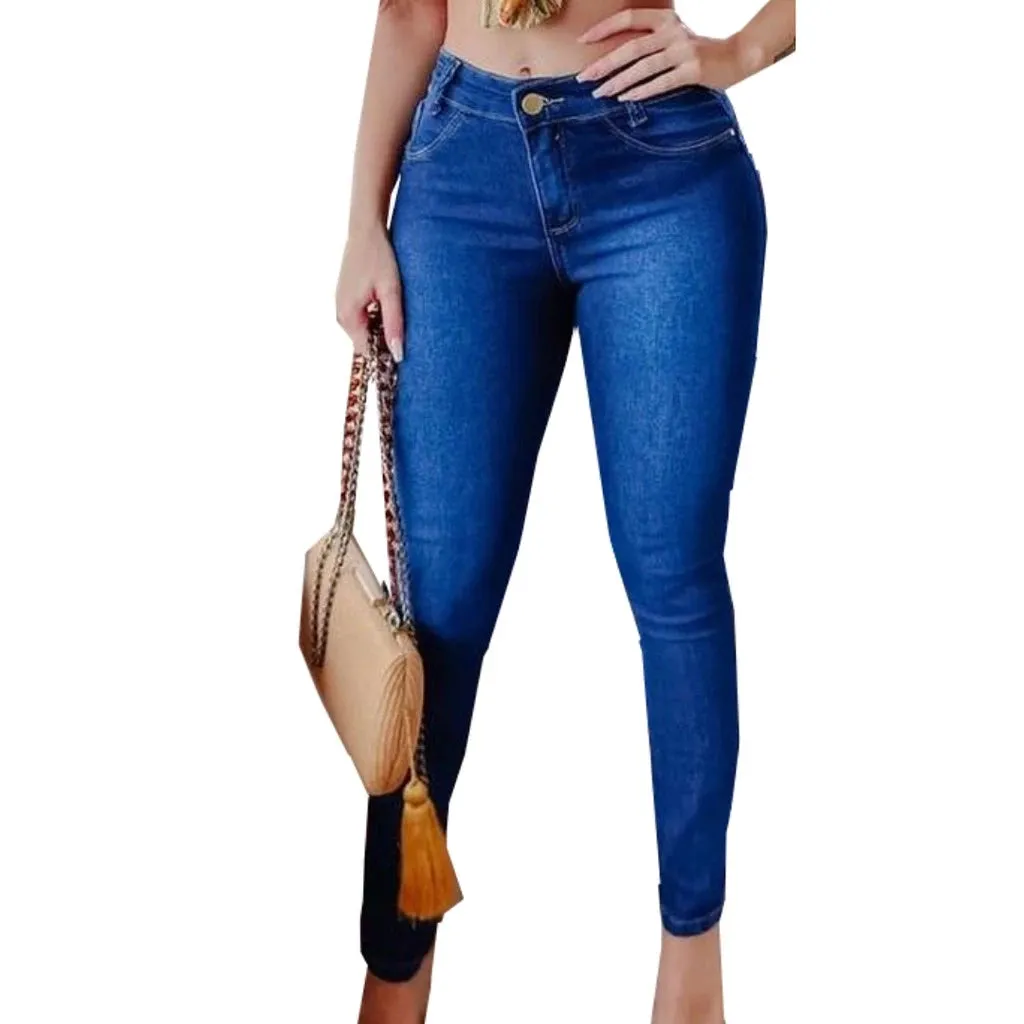 Calças Feminina Jeans Cós Alto Lycra