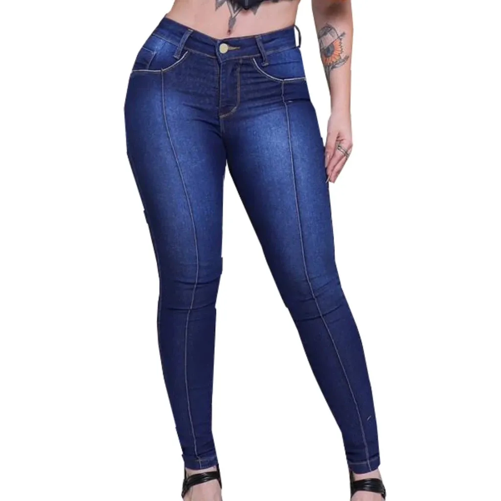Calças Feminina Jeans Cós Alto Lycra
