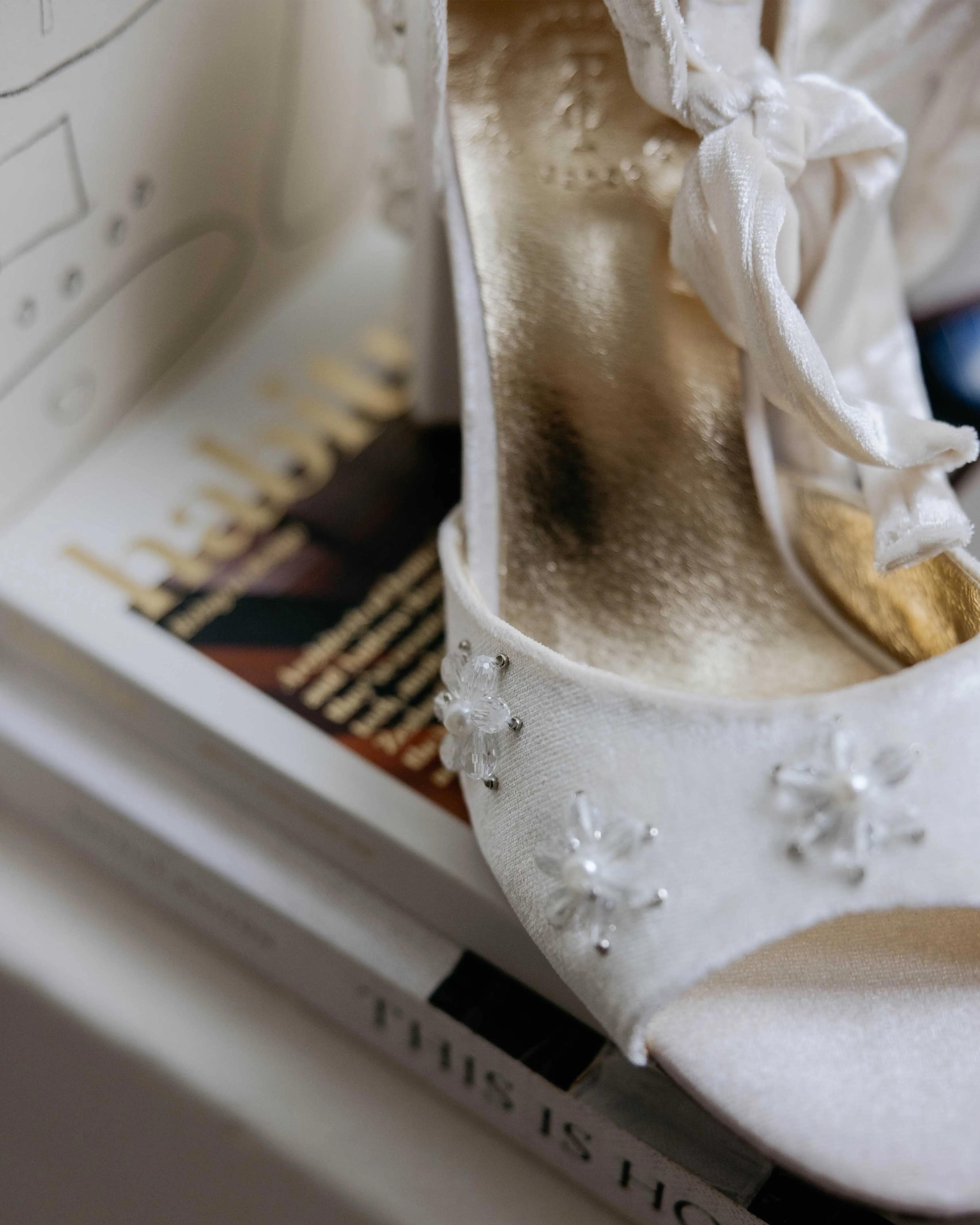 Elegant Velvet Wedding Heels Adorned with Pearl and Crystal Flowers