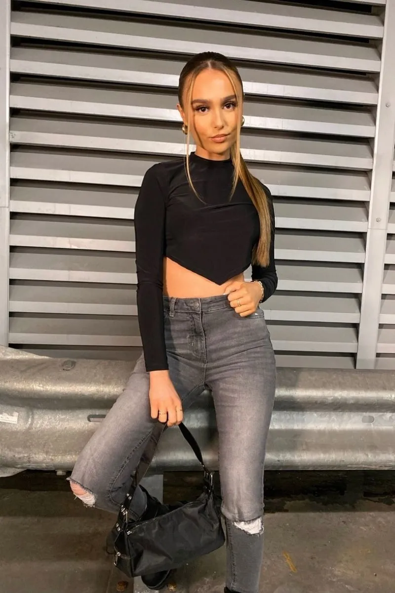 Grey Distressed Knee Skinny Jeans