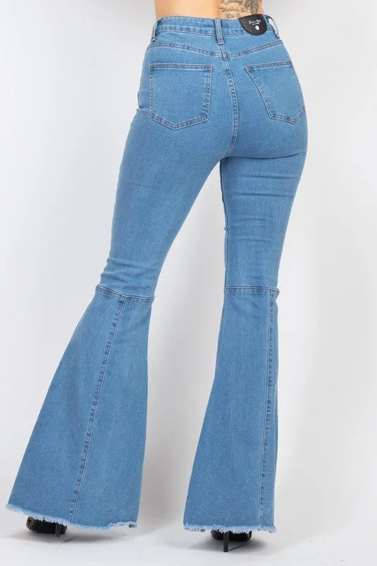 High-Rise Bell Bottom Frayed Jeans
