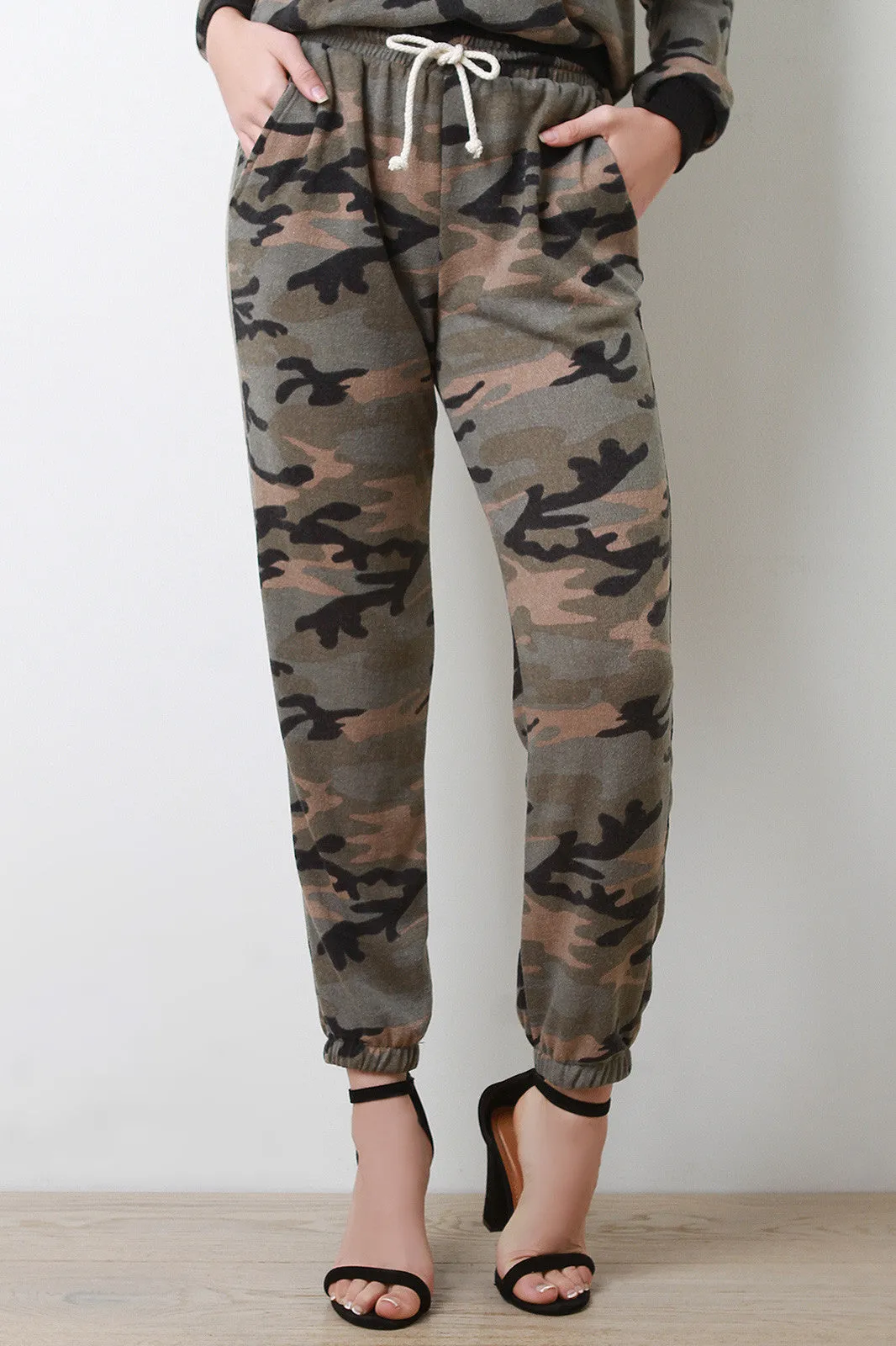 Knit Camouflage Drawstring Jogger Pants