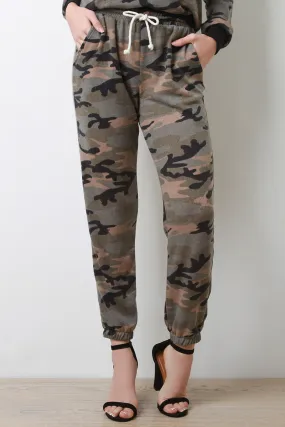 Knit Camouflage Drawstring Jogger Pants