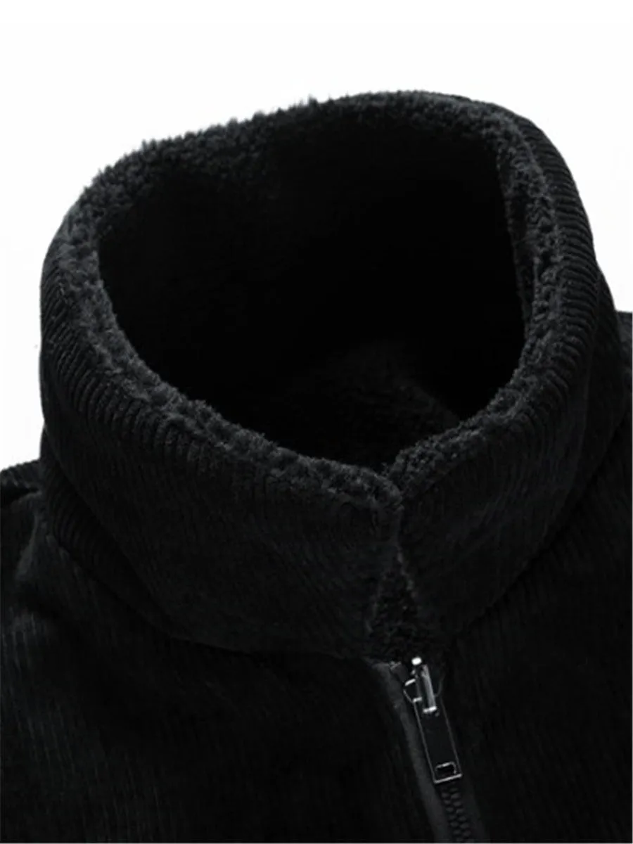 LONGBIDA Corduroy Jackets Men Casual Turn-down Collar Solid Color Warm