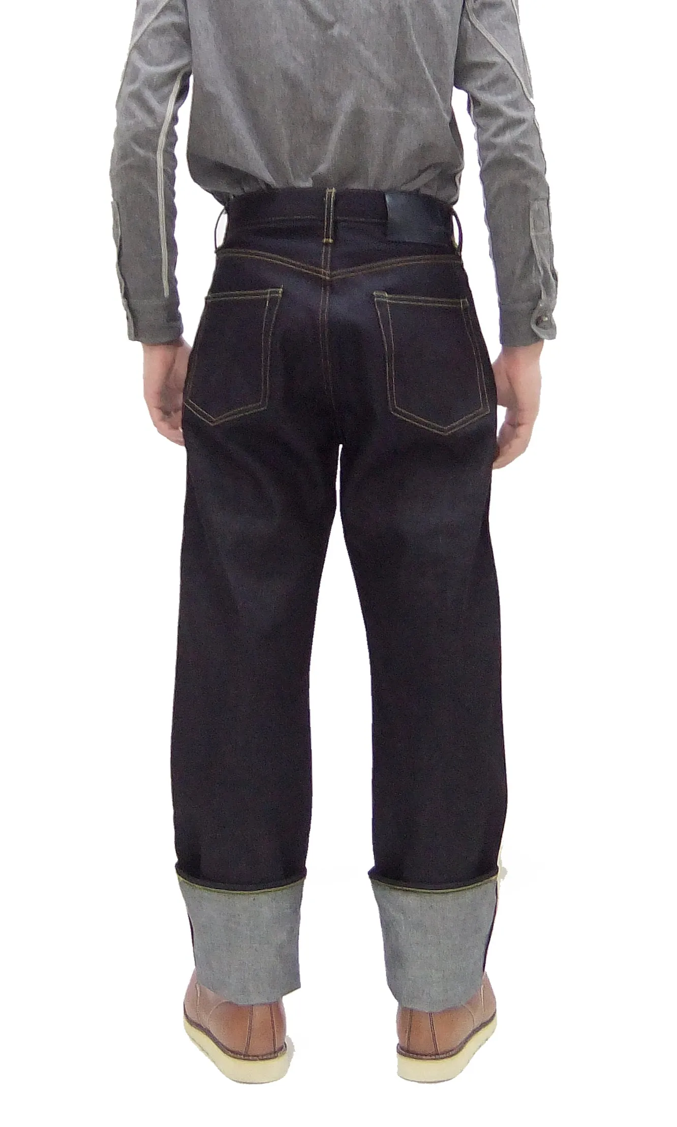 Momotaro Jeans Men's Loose Fit Jeans #100 14.7oz. Zimbabwean Cotton Deep Indigo Denim Jean Pants MMJB0100 Sanforized, Unwashed Finish