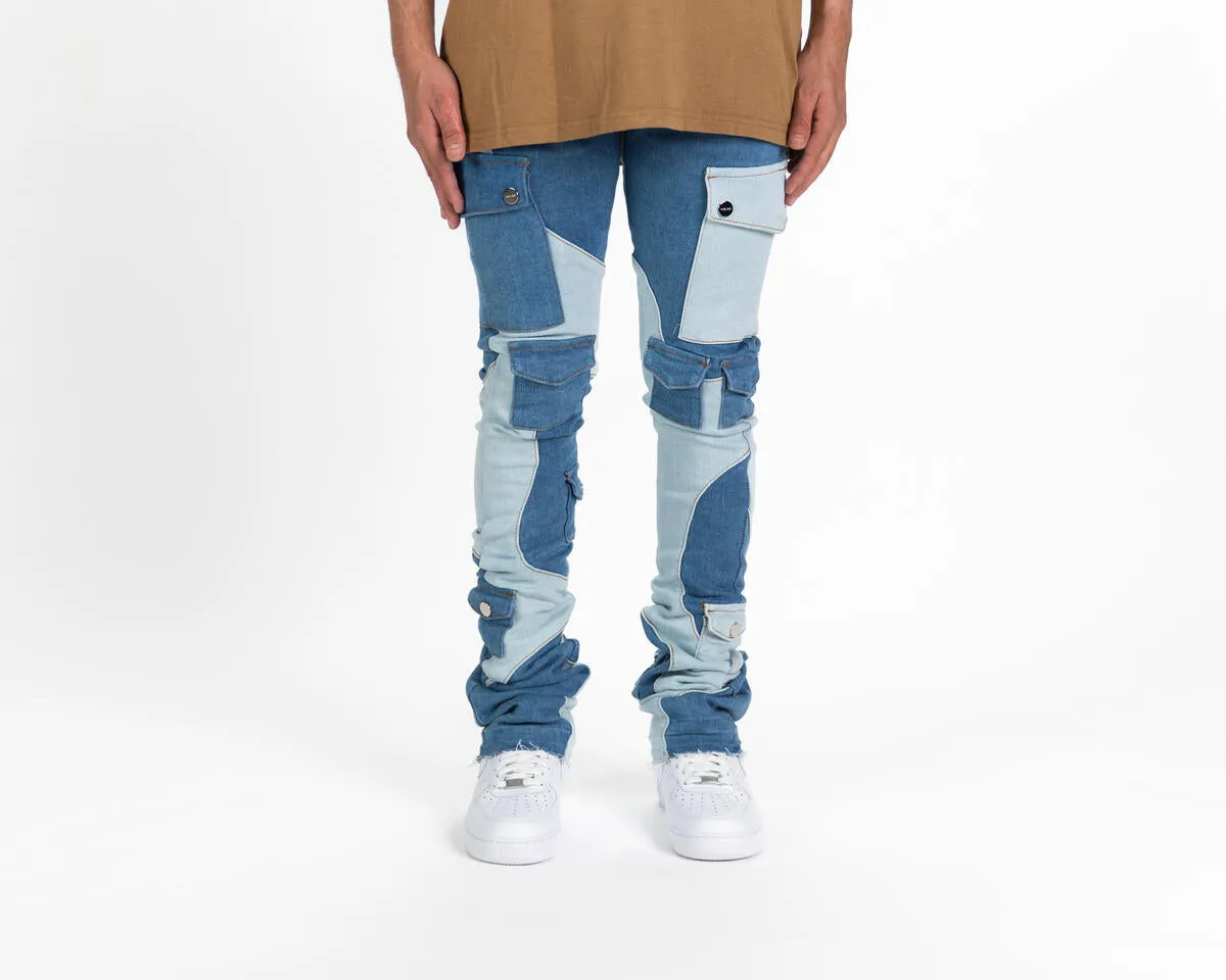 Pheelings MY PLEASURE CARGO FLARE STACK DENIM (LIGHT/MEDIUM BLUE)