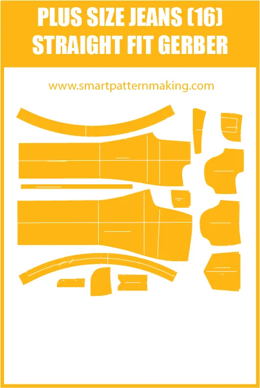 Plus Size Jeans Straight Fit Sewing Pattern Download. Gerber, DXF, and illustrator format included.