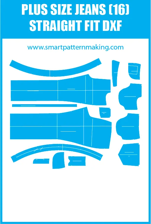 Plus Size Jeans Straight Fit Sewing Pattern Download. Gerber, DXF, and illustrator format included.