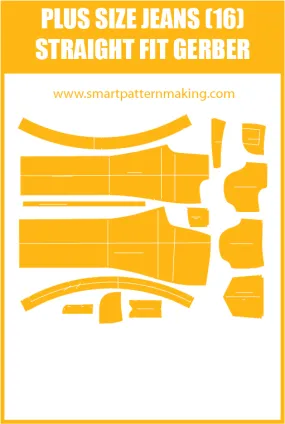 Plus Size Jeans Straight Fit Sewing Pattern Download. Gerber, DXF, and illustrator format included.
