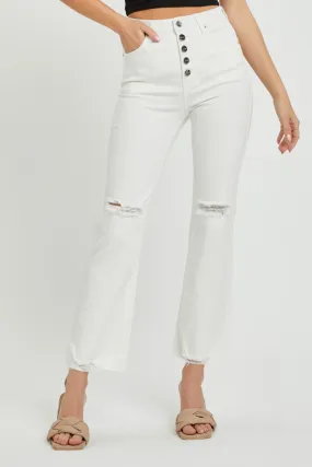 Renna Button Fly White Jeans