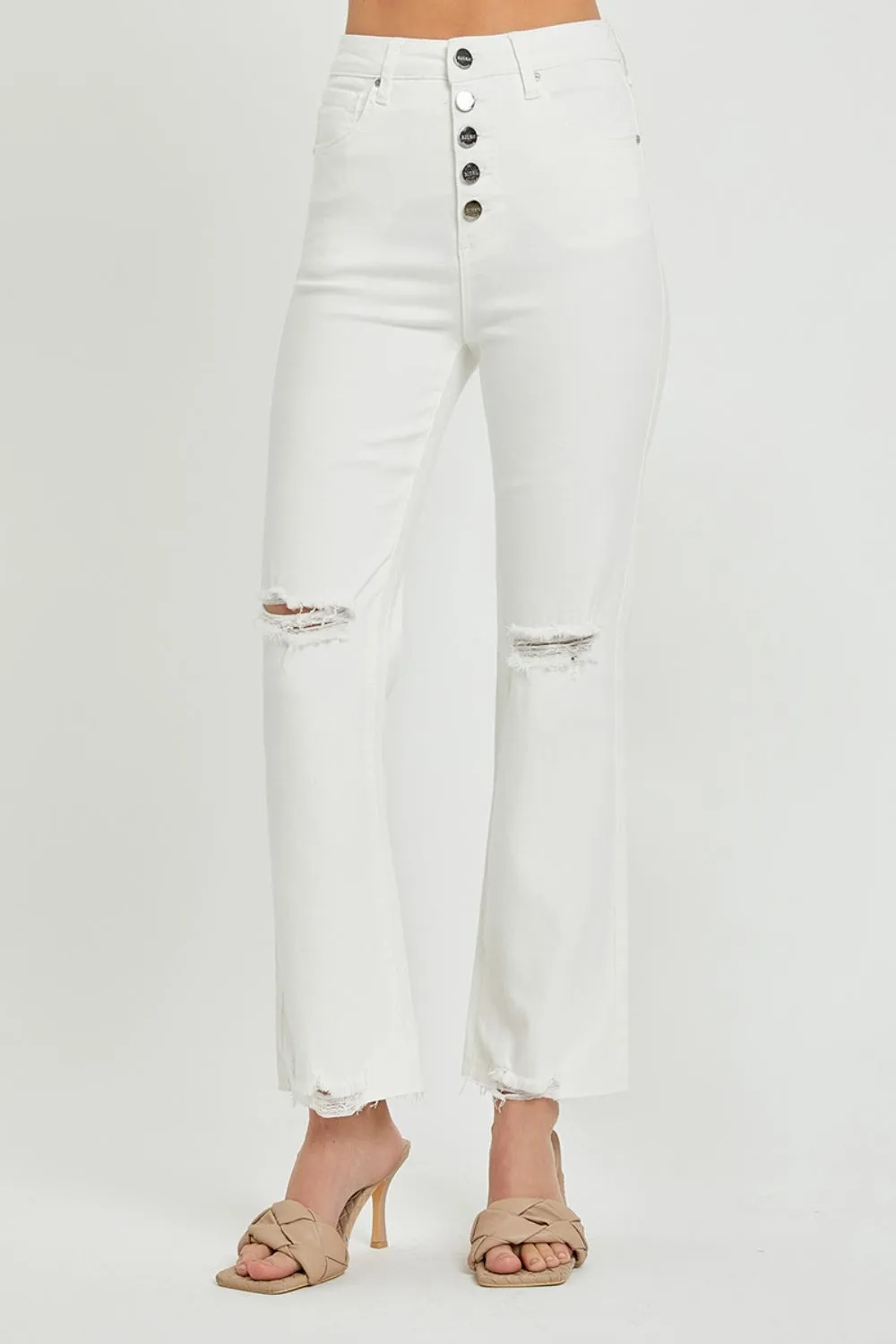Renna Button Fly White Jeans