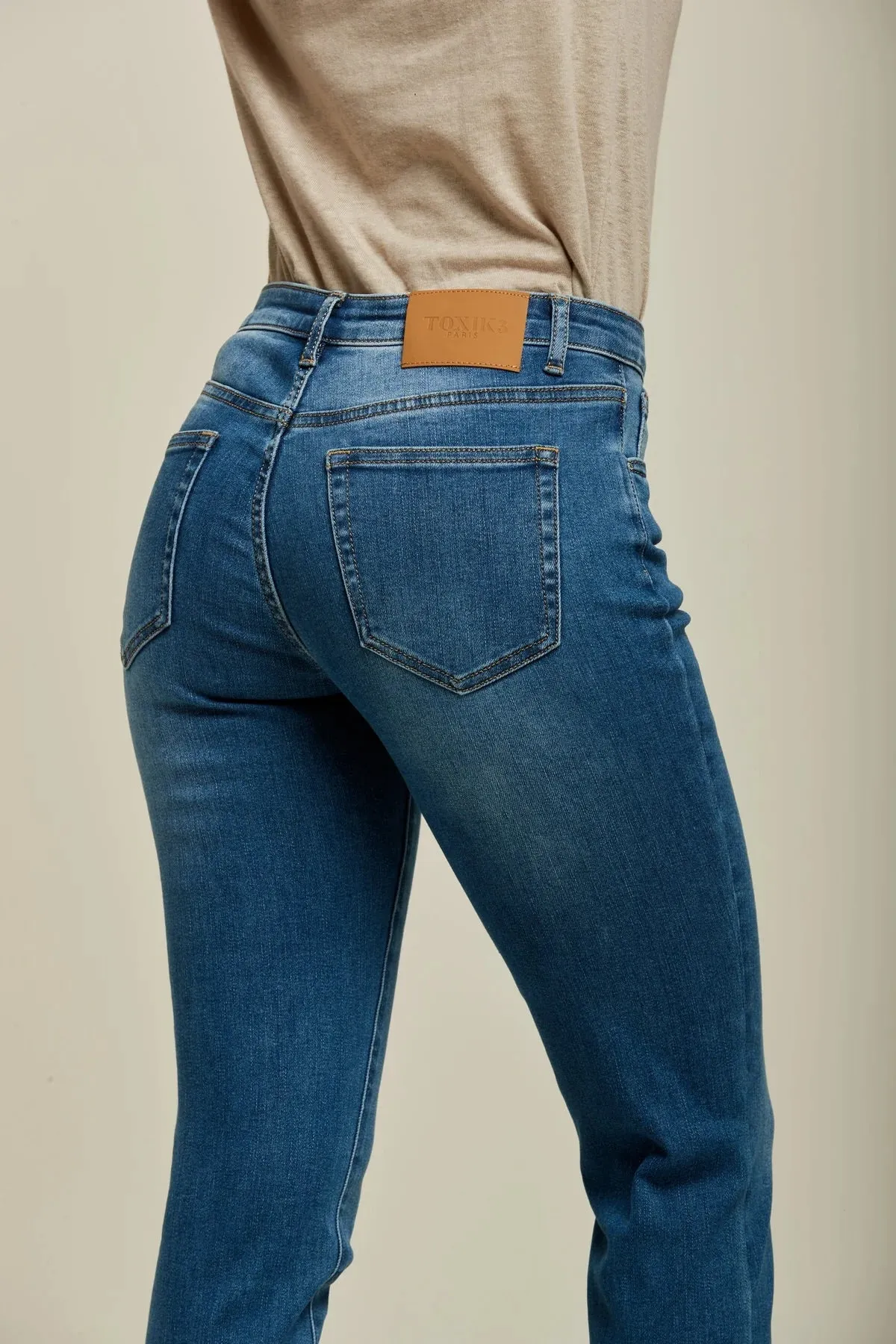Toxik3 L20029-34 High Waist Boyfriend Jeans - Blue