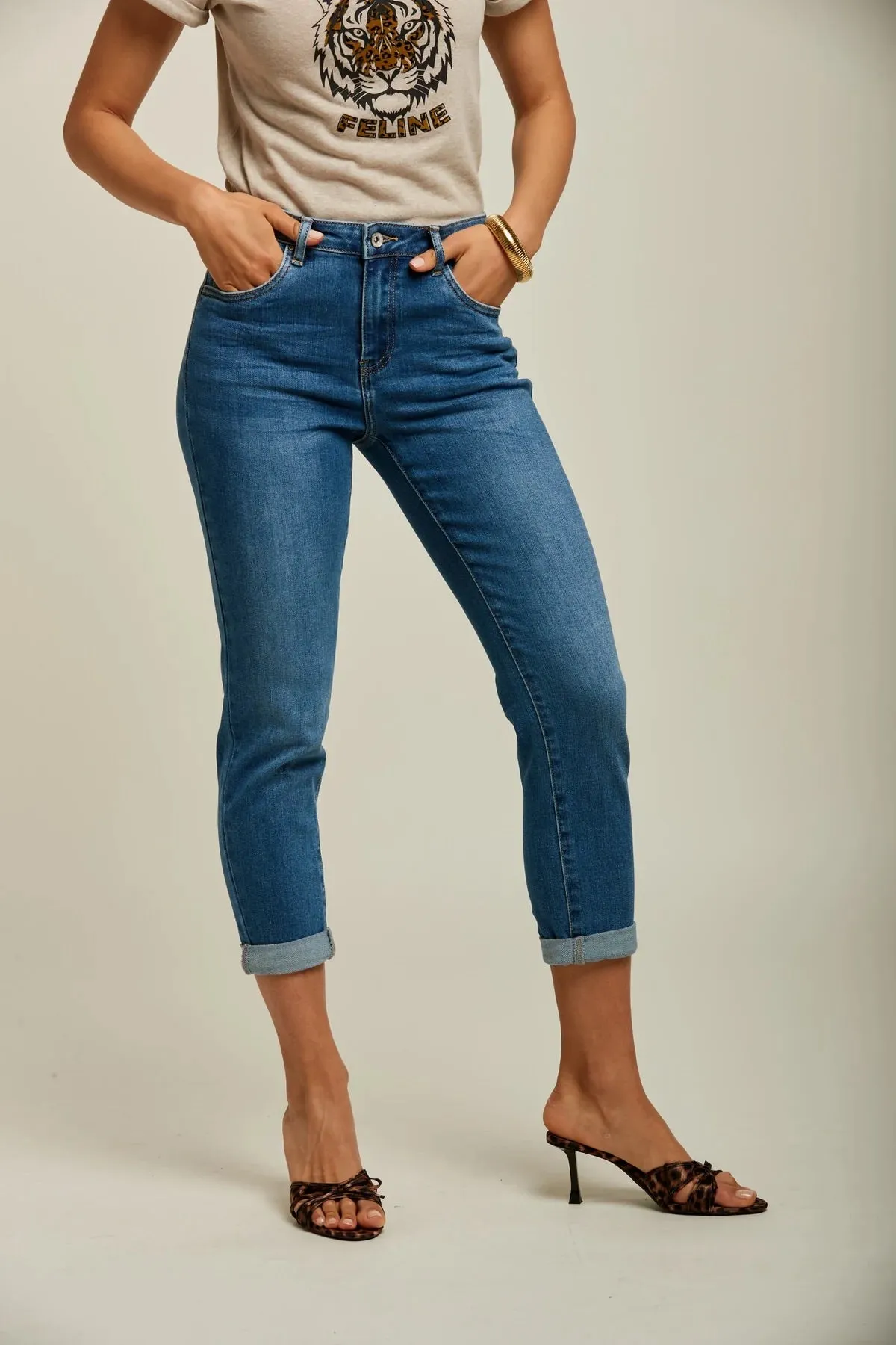 Toxik3 L20029-34 High Waist Boyfriend Jeans - Blue