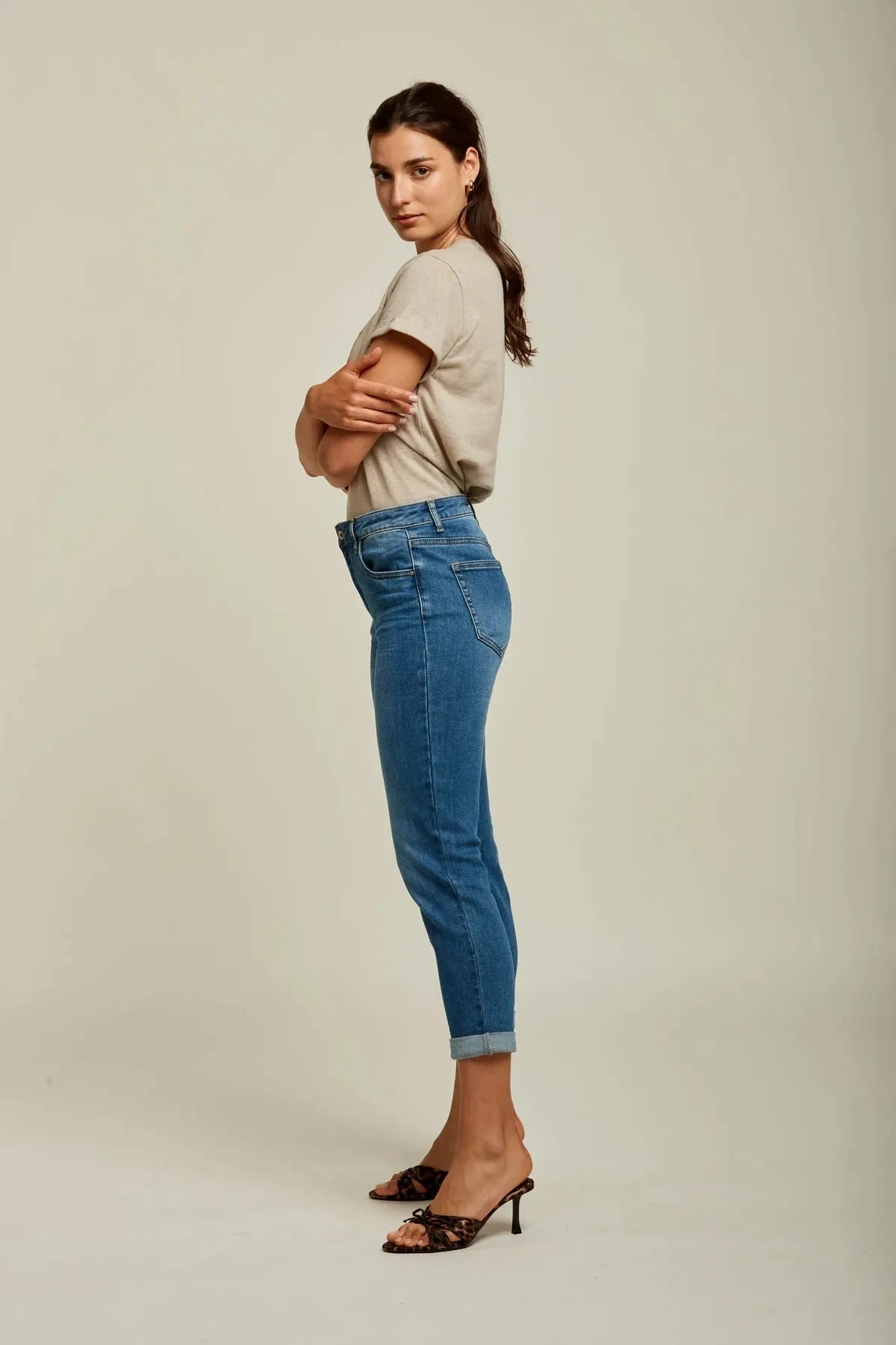 Toxik3 L20029-34 High Waist Boyfriend Jeans - Blue