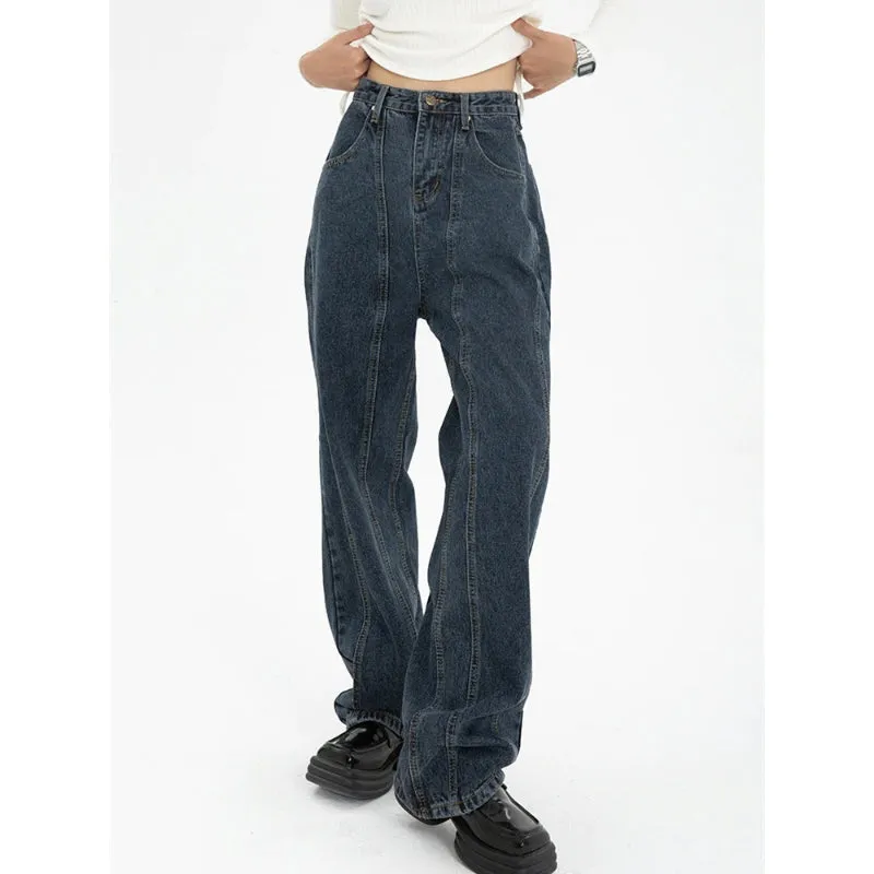 Women High Waist Vintage Straight Baggy Streetwear Jeans