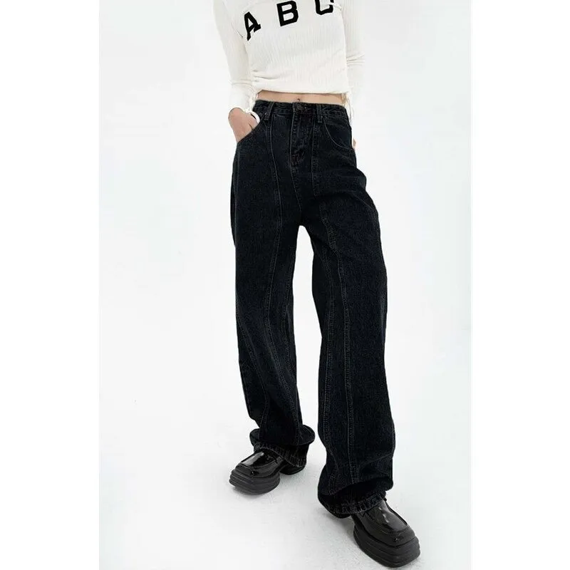 Women High Waist Vintage Straight Baggy Streetwear Jeans